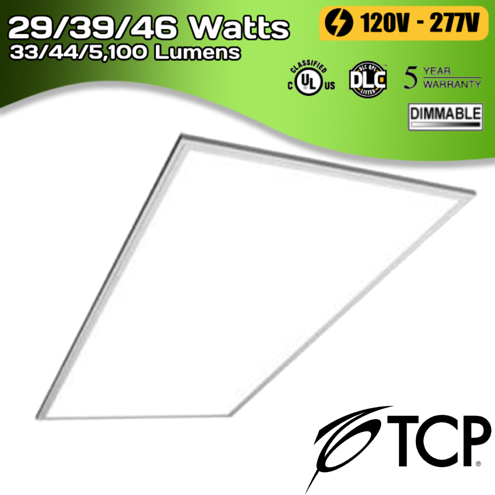2x4 Flat Panel 46 Watt Max 5100 Lumen Max Wattage and Color Selectable LED Panel Fixture 2 Pack