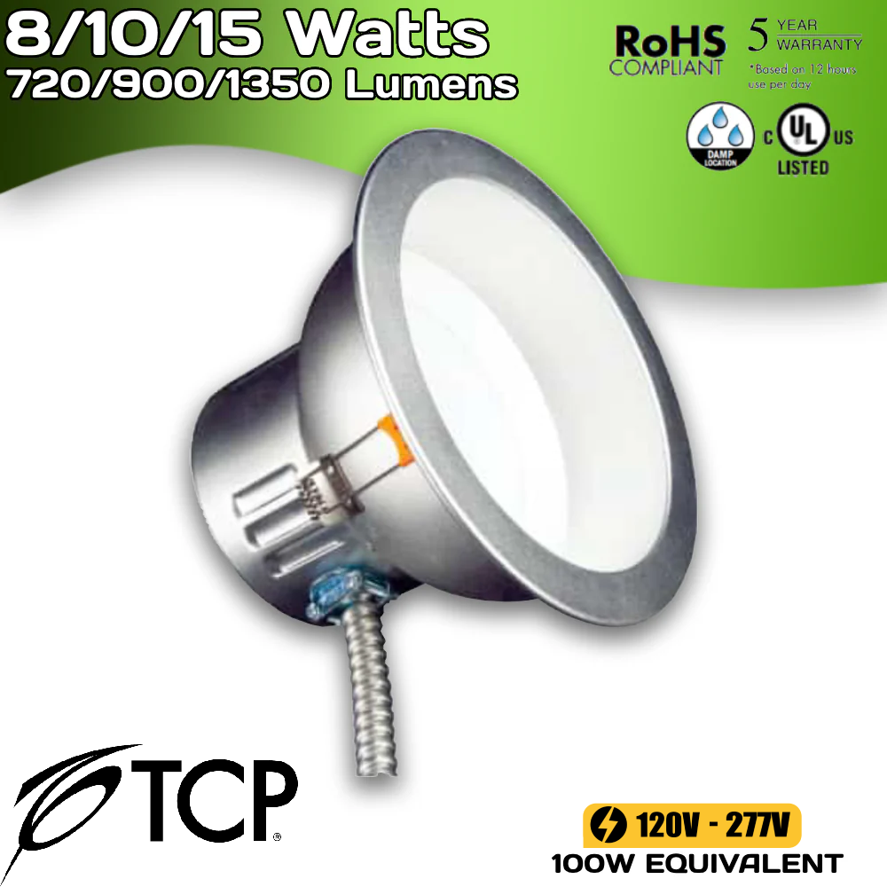 6" Can Light - 8/10/15 Watts - 27/35/50K - AC 120~277 Volts