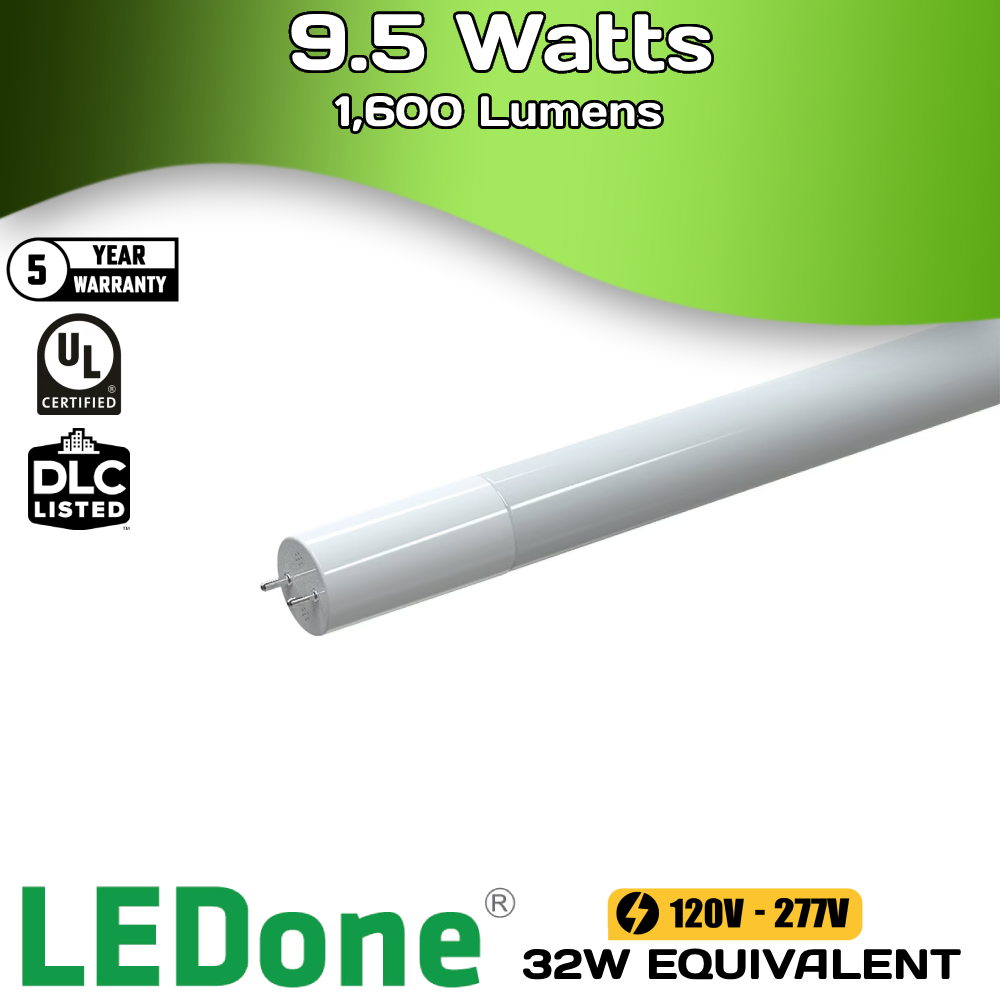 LEDone - 4ft - 9.5 Watts - T8 - 1,600 Lumens - Type B Single or Double Ended (Case of 25)