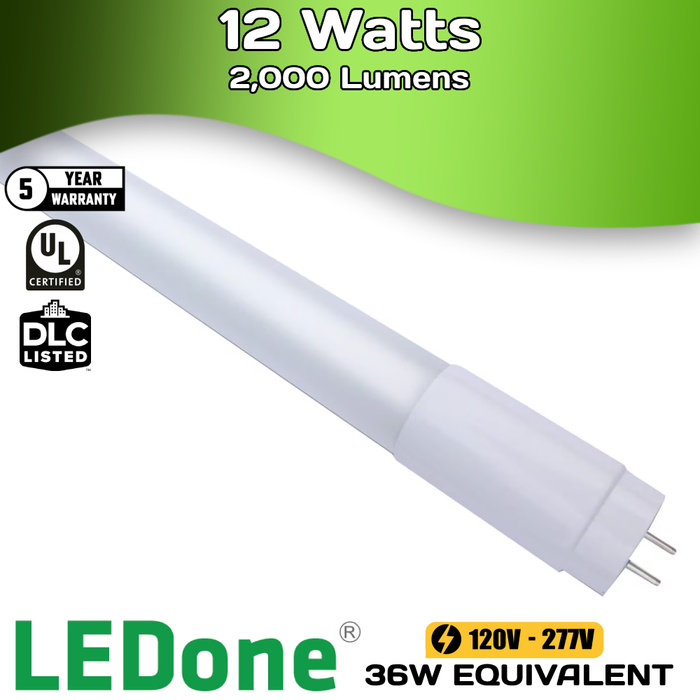 LEDone - 4ft - T8 - 12 Watts - 2,000 Lumens - Type B Single or Double Ended (Case of 25)