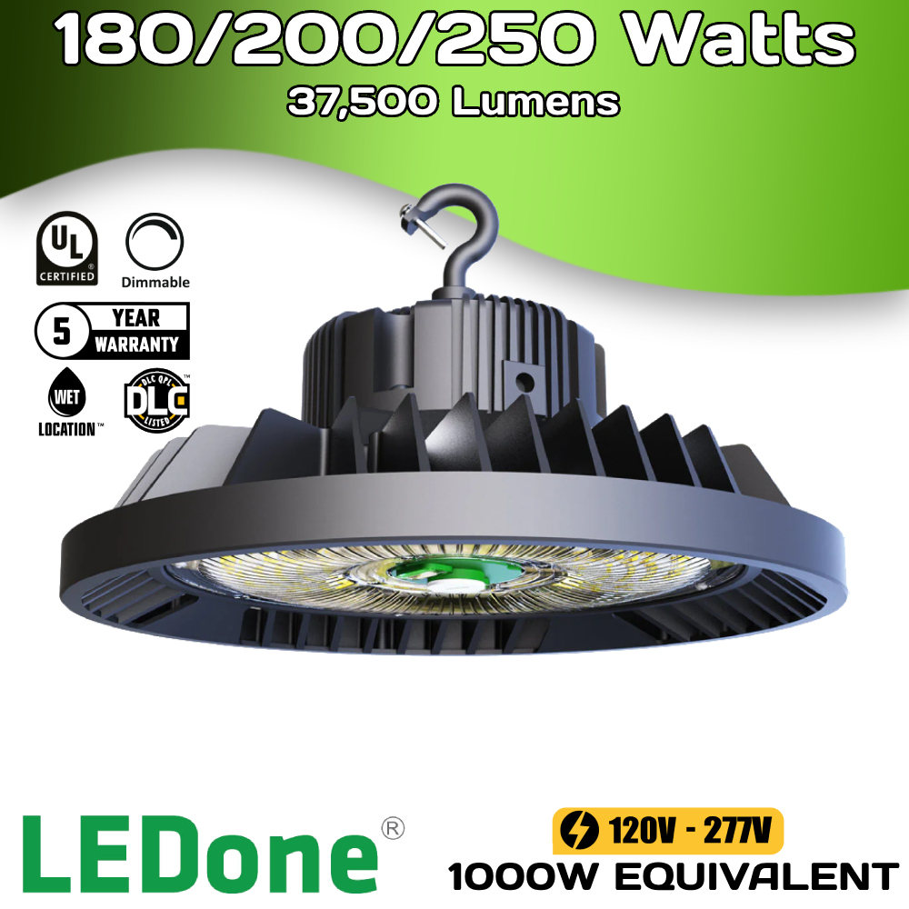 37,500 Lumens - 250 Watt (Adjustable) - 5000 Kelvin - UFO LED High Bay Light Fixture