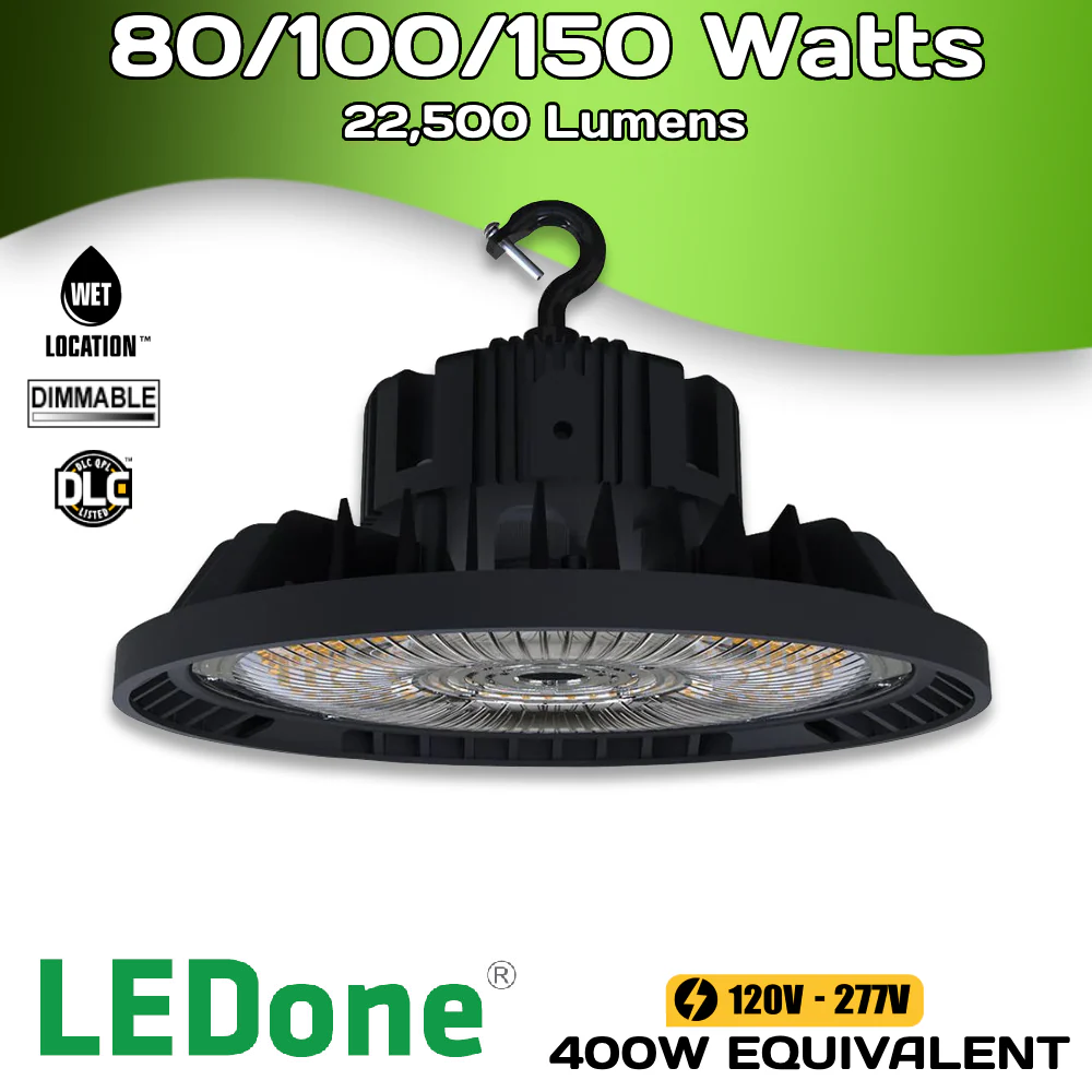 22,500 Lumens - 150 Watt (Adjustable) - 5000 Kelvin - UFO LED High Bay Light Fixture
