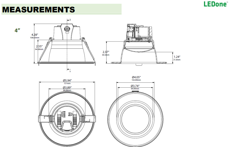 LEDone Down Lights 4", 6", 8", & 9.5"
