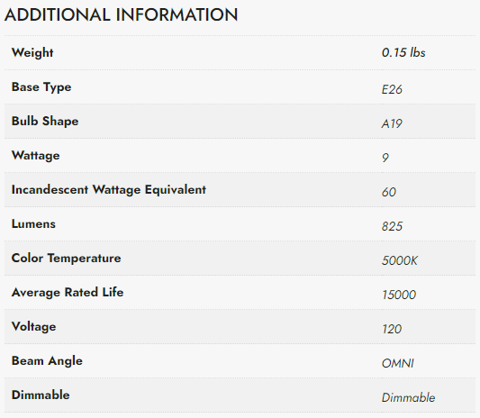 A19 9W Lamp Light Bulbs (Pack of 4)