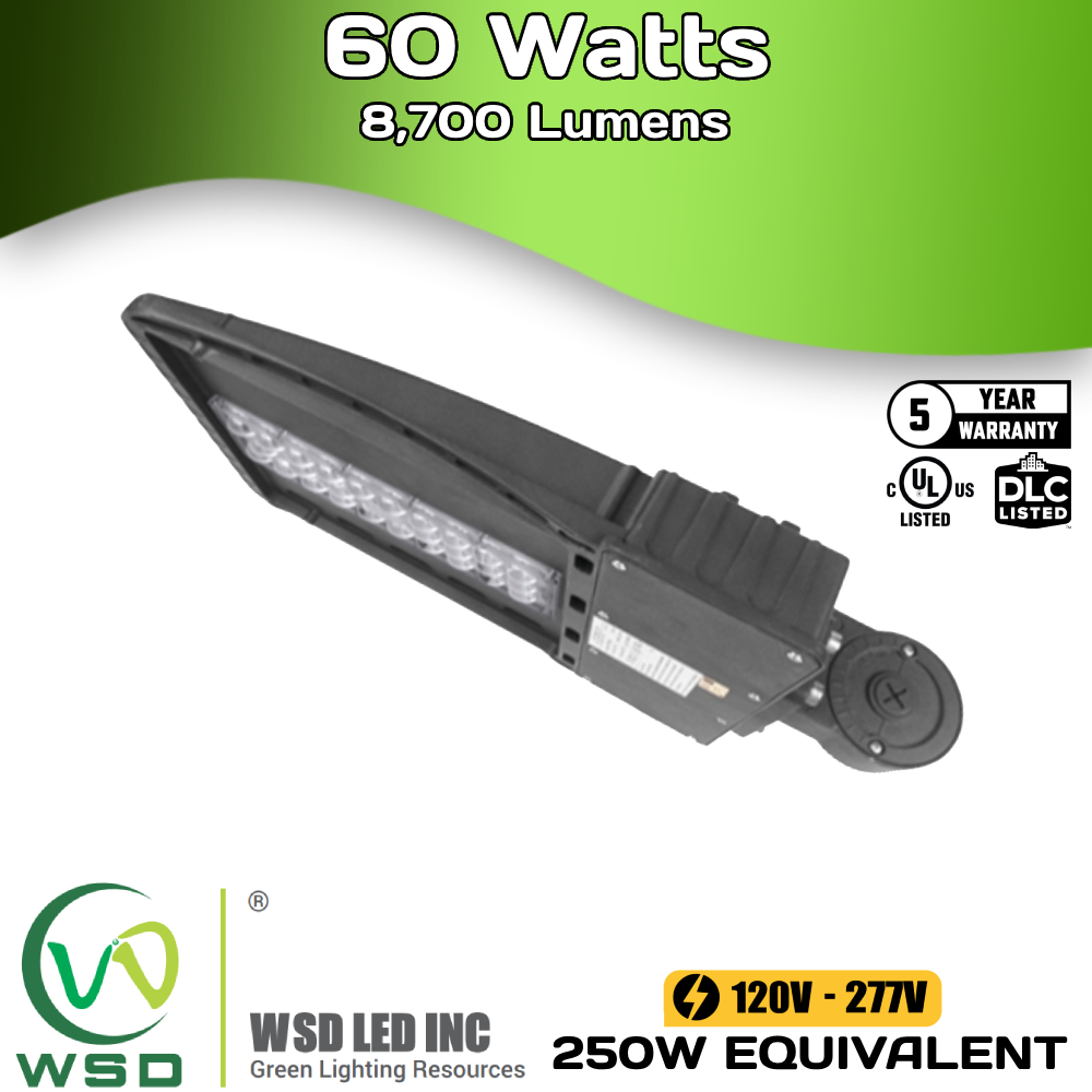 8,700 Lumens - 60 Watt - 5000 Kelvin - AC 120~277 Volt - WSD LED Shoebox Light Fixture