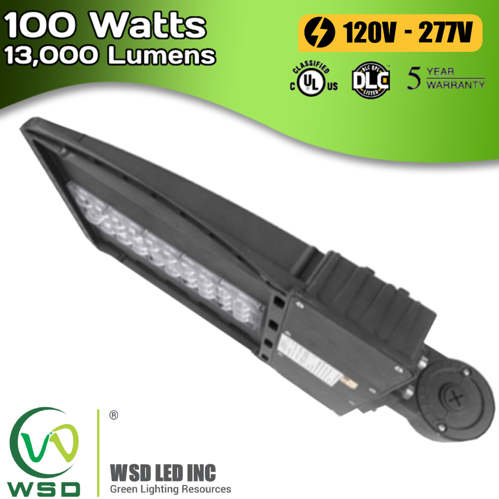 13,000 Lumens - 100 Watt - 5000 Kelvin - AC 120~277 Volt - WSD LED Shoebox Light Fixture