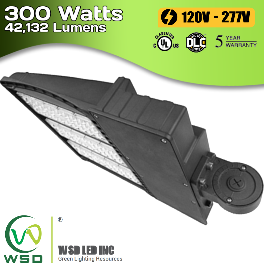 42,132 Lumens - 300 Watt - 5000 Kelvin - AC 120~277 Volt - WSD LED Shoebox Light Fixture