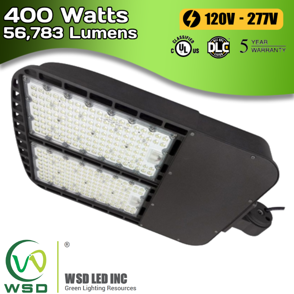 56,783 Lumens - 400 Watt - 5000 Kelvin - AC 120~277 Volt - WSD LED Shoebox Light Fixture