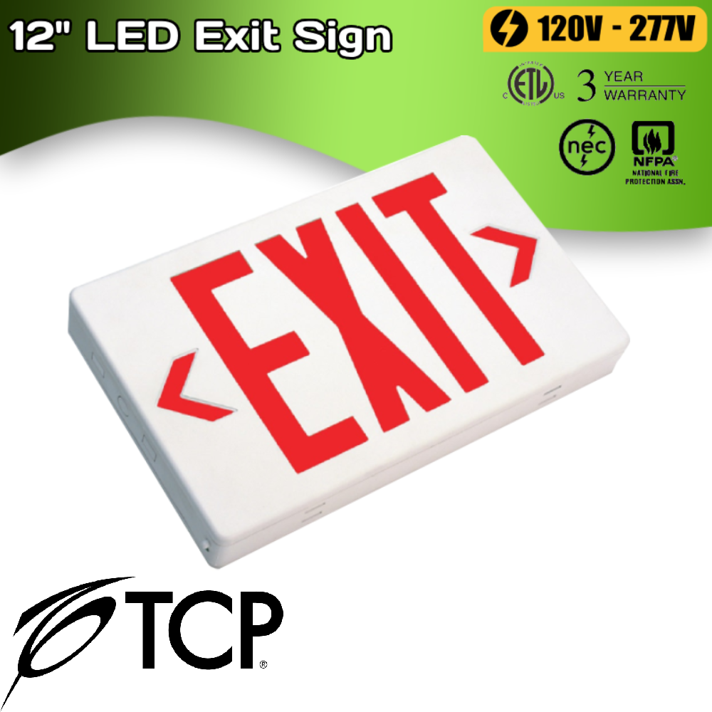 Compact LED Exit Sign Red 12″ - AC Only