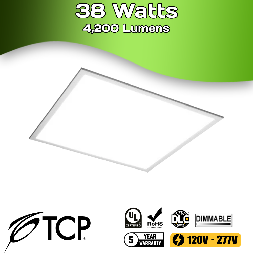 TCP - 38 Watt Max - 4200 Lumen Max - 2 x 2 Wattage and Color Selectable LED Panel Fixture - 2 Pack