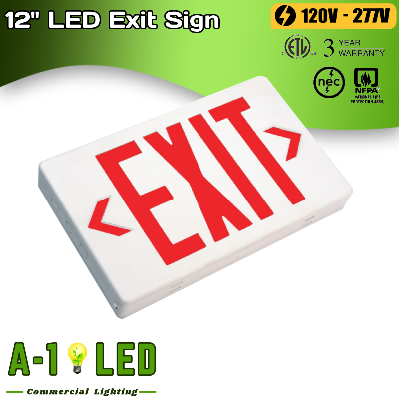 Compact LED Exit Sign Red 12″ - AC Only