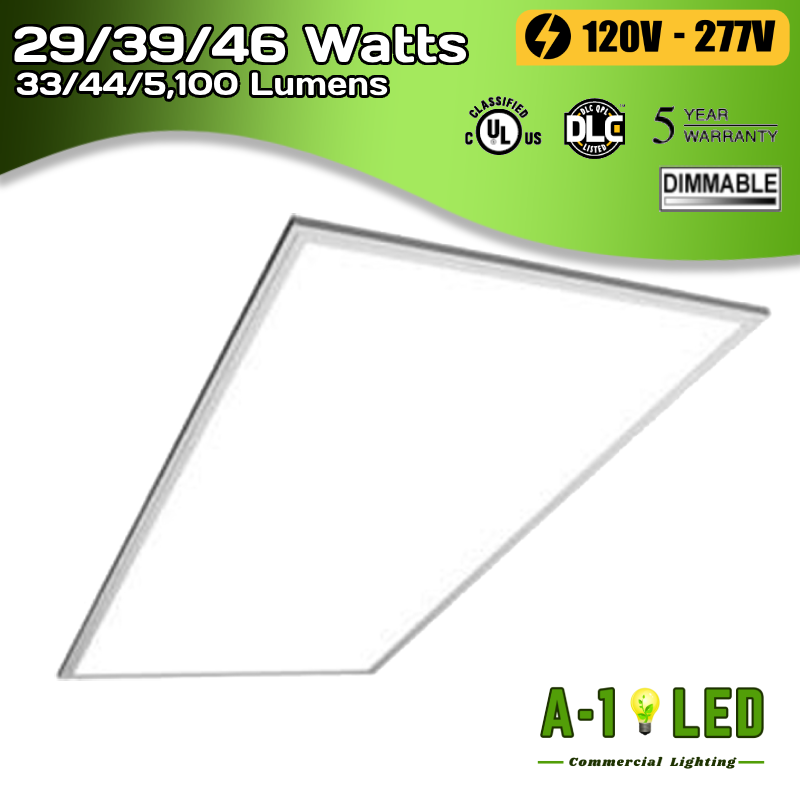 46 Watt Max - 5100 Lumen Max - 2 x 4 Wattage and Color Selectable LED Panel Fixture - 2 Pack