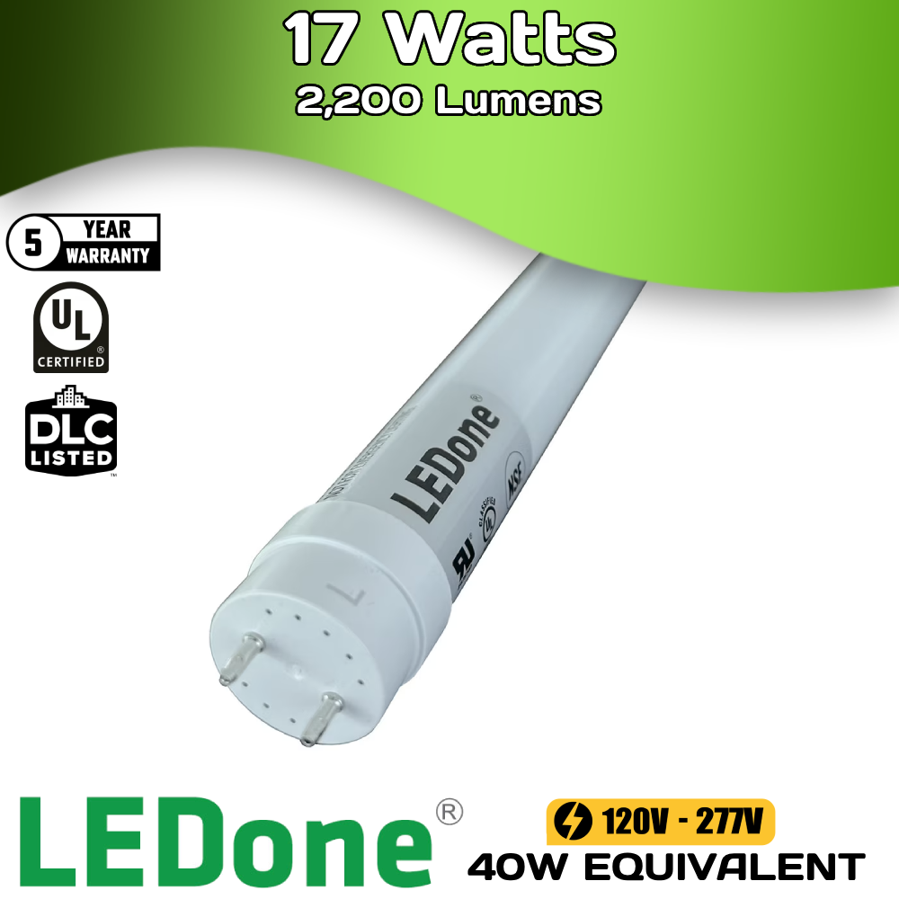 LEDone - 4ft - 17 watts - 2,200 Lumens - Type B & Double End Only (Case of 25)