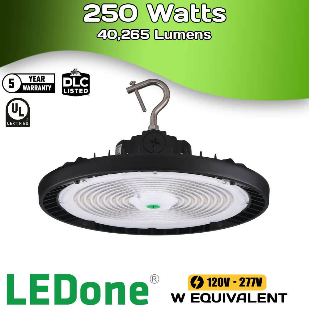 37,500 Lumens - 250 Watt (Adjustable) - 5000 Kelvin - UFO LED High Bay Light Fixture
