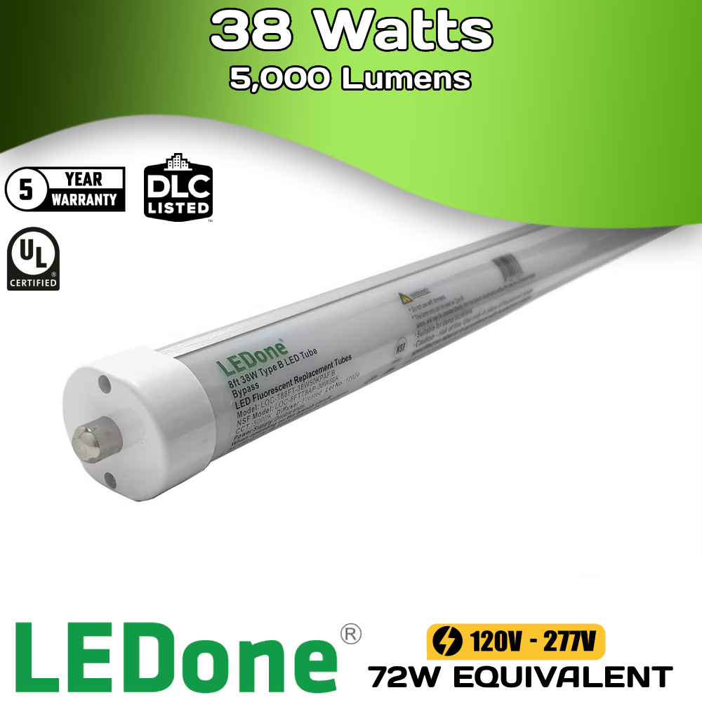 LEDone - 8ft - 38 Watts - 5000 Lumens - T8 - (Case of 20)