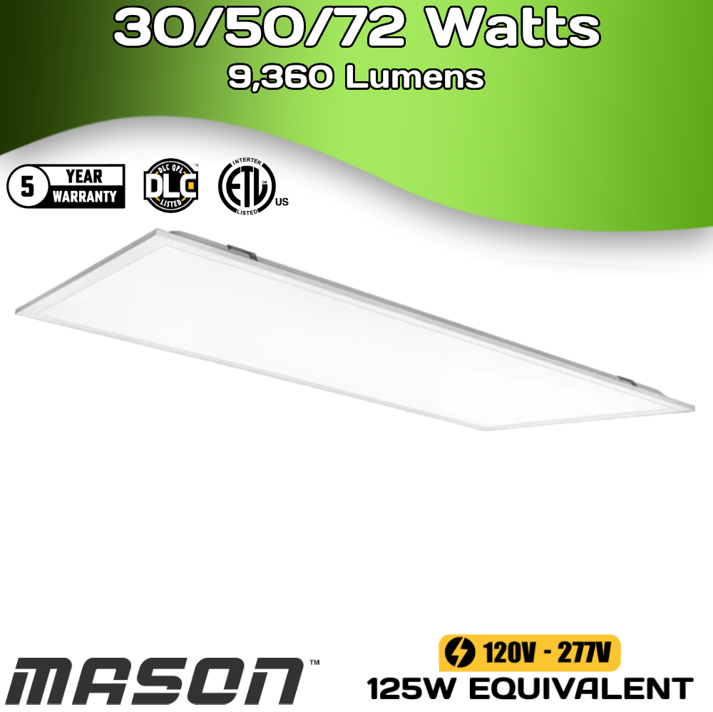 2x4 Mason Flat Panel - 30/40/50/60/72 Watts - 3,900/5,200/6,500/7,800/9,360 Lumens