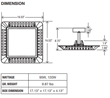 120 Watt - Gas Station Canopy Light - 5000K - 16,086 Lumens