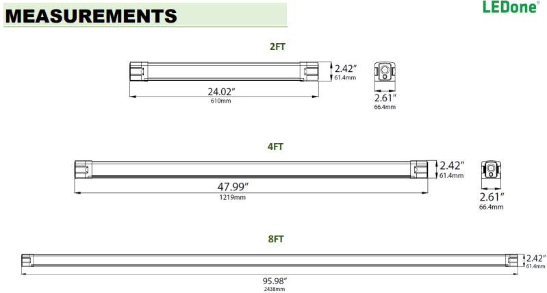 Tri-Proof Vapor Tight Fixtures 2', 4', & 8'