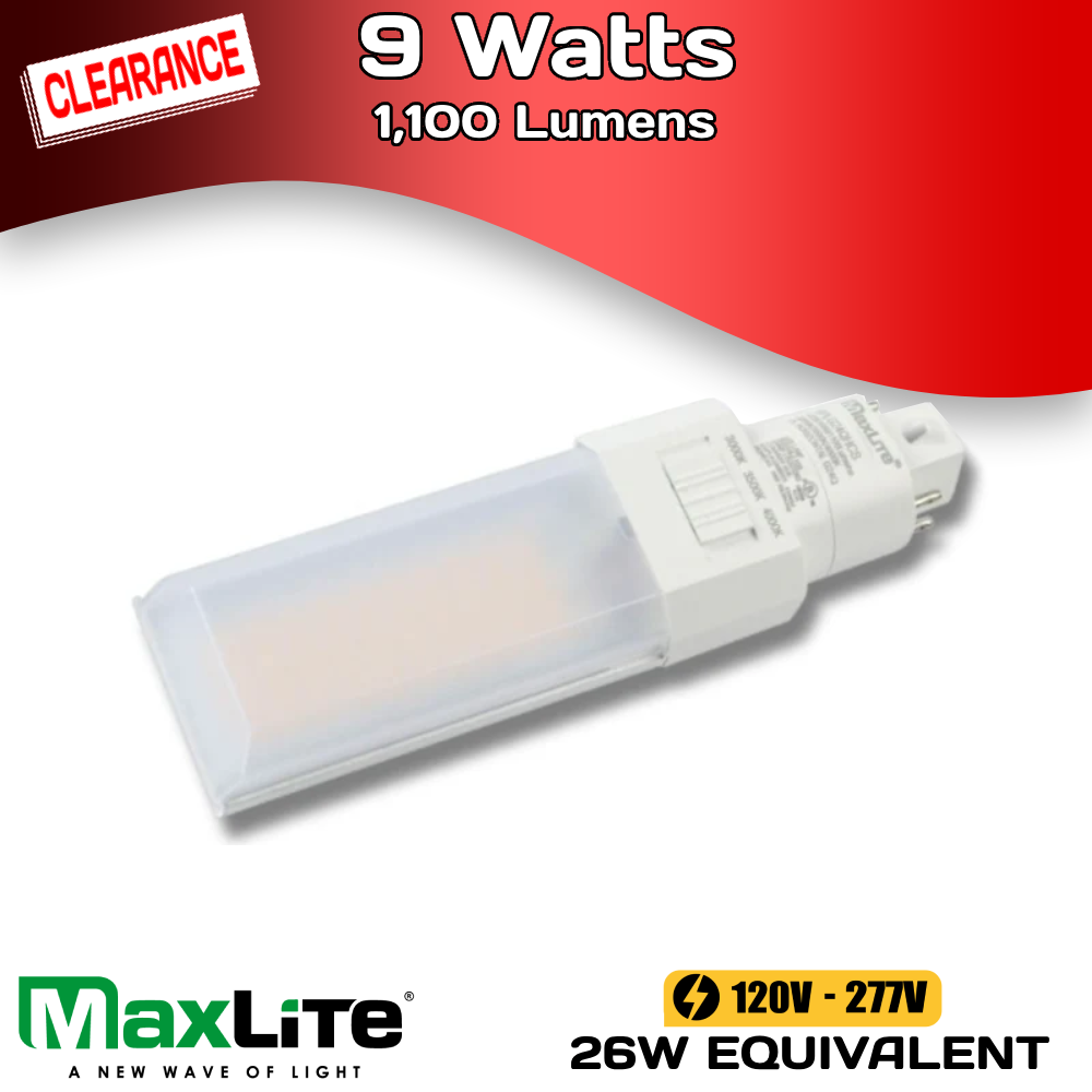 Clearance - MaxLite - 9W - 1,100 Lumens - 30/35/40K - PL Horizontal G24Q Base