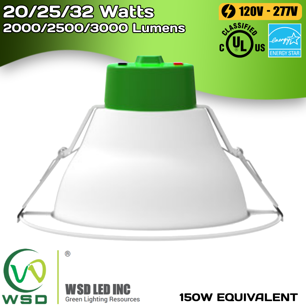 9.5" LED Downlight - 20/25/32 Watts - 30/35/40K - 2000/2500/3000 Lumens