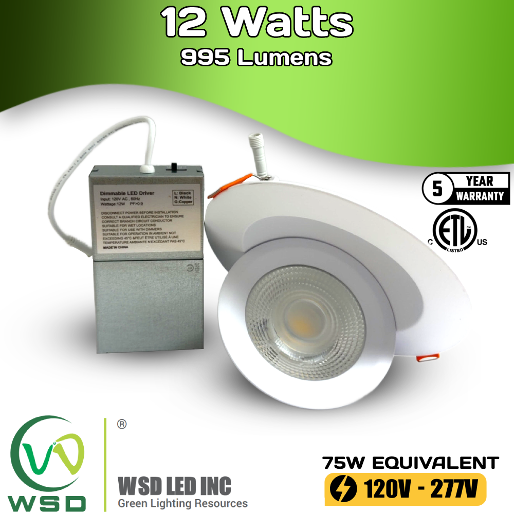 6" Recessed Round Floating Gimbal - 12 Watts - 27/30/35/40/50K