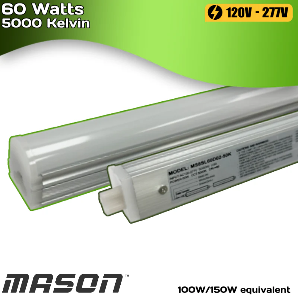 8 ft - 60 Watts - 5000 Kelvin - LED Mason Magnetic Strip - MS8SL60D02-50K